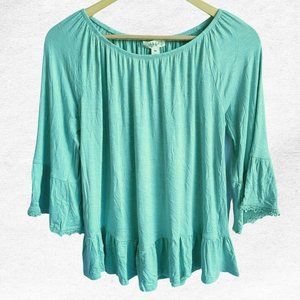 NWT Style & Co Mint Off Shoulder Blouse Bell Sleeve Top